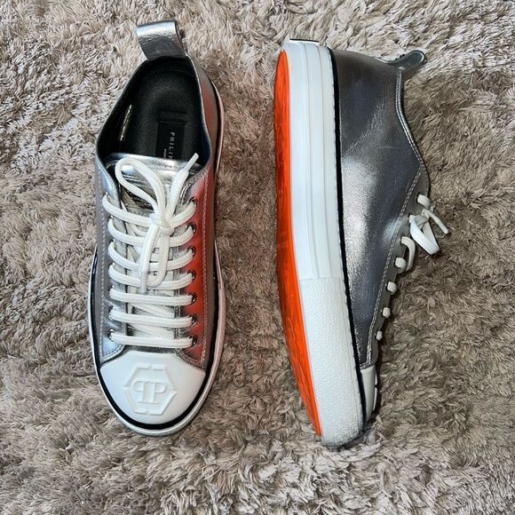 Phillip Plein metallic LAMINATED LEATHER LO-TOP SNEAKERS MEGASTAR - Picture 3 of 9